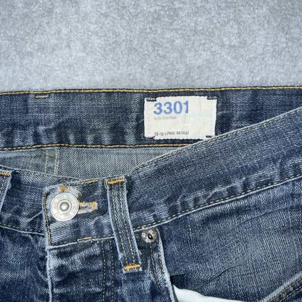 G‎ Star Raw Jeans Mens 28x32 3301 Original Straight Button Fly Whiskered Skater